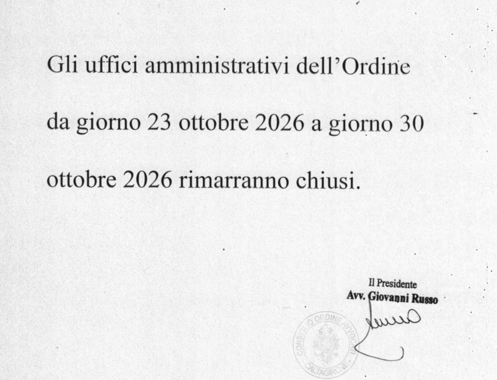 Chiusura uffici amministrativi dell’Ordine: 23.10.2026