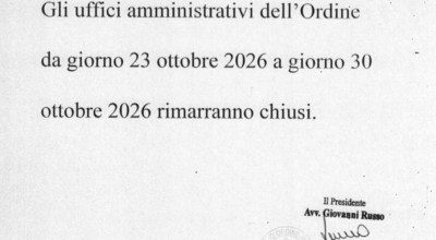 Chiusura uffici amministrativi dell’Ordine: 23.10.2026