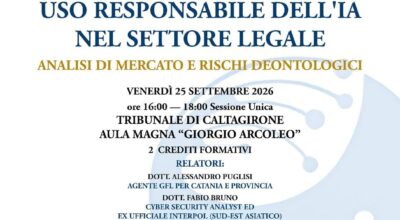 Evento in presenza: “Uso responsabile dell’IA nel settore legale: analisi di mercato e rischi deontologici”