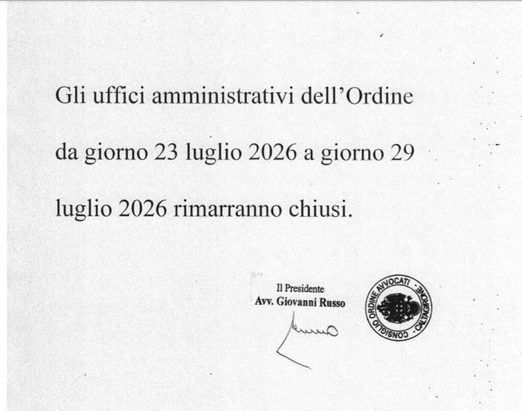 Chiusura degli uffici amministrativi dell’Ordine: dal 23 al 29 luglio p.v.